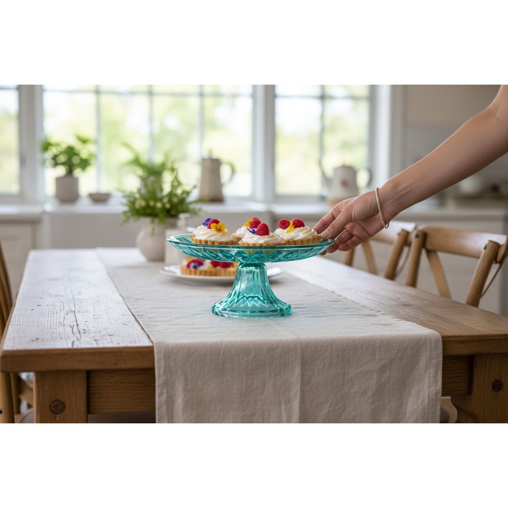 Target Glass Cake Stand Teal 8 Inch NWOT Pedestal Diamond Cut Pattern